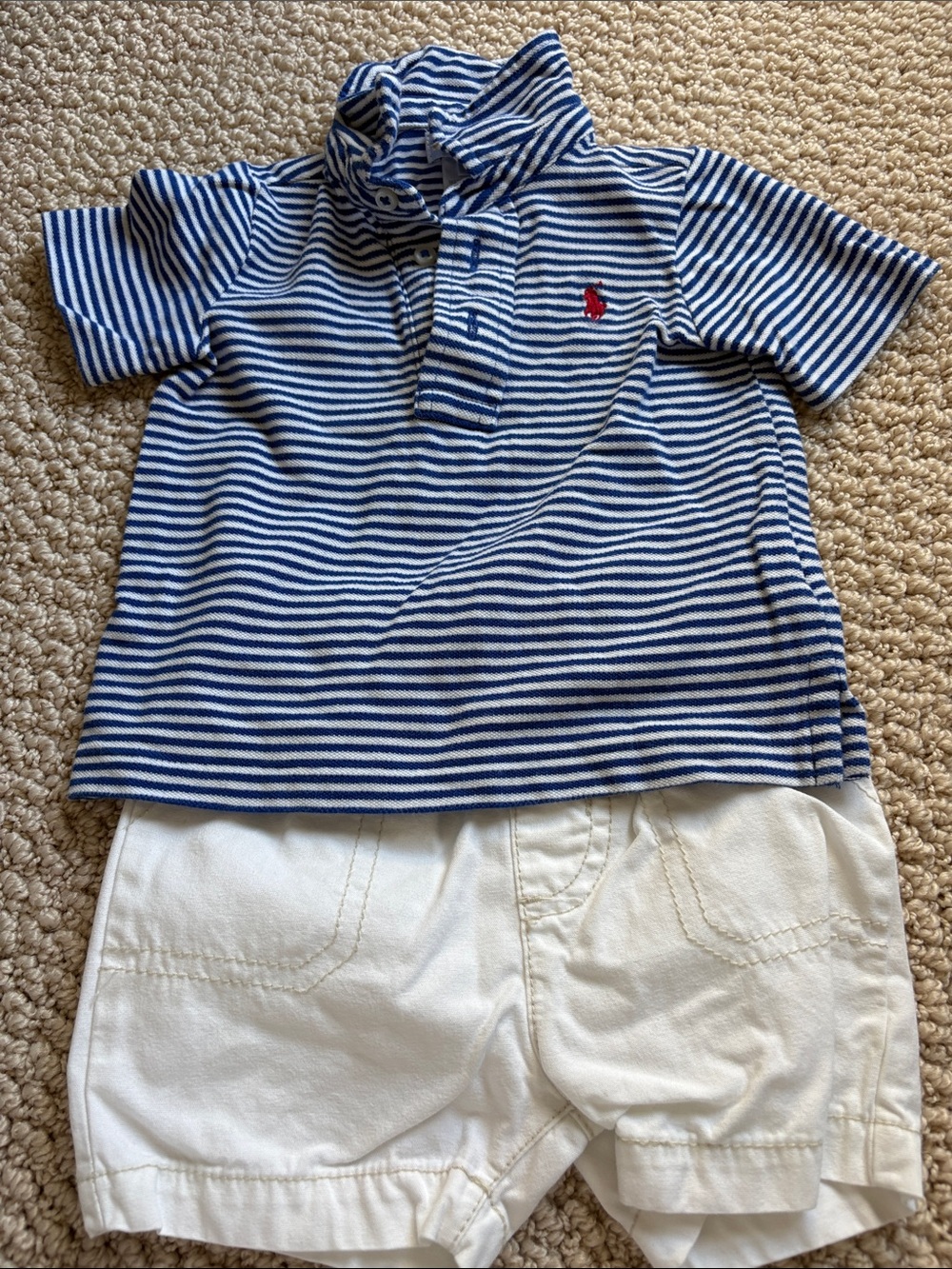Ralph Lauren Blue & White Striped Polo With Shorts Set 12 Months
